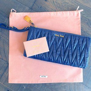 Miu Miu Prada Matelasse Navy Leather Clutch Purse